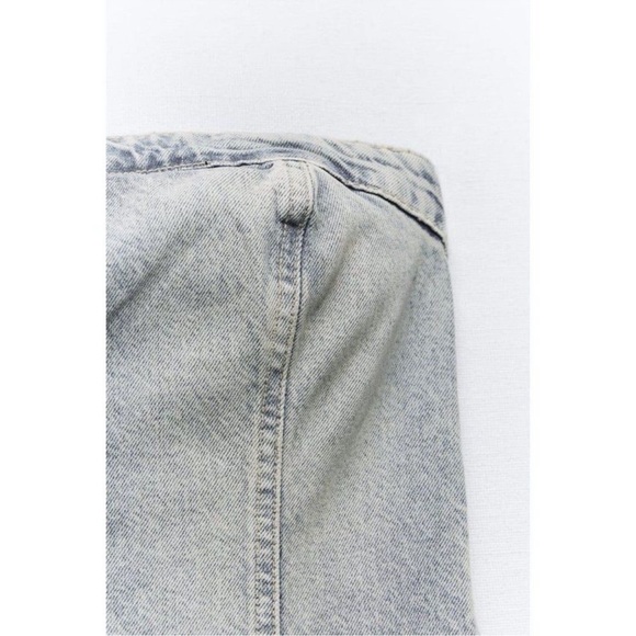 Zara PLEATED TRF STRAPLESS DENIM MINI DRESS Size Small NWT - Picture 9 of 11
